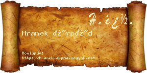 Hranek Árpád névjegykártya